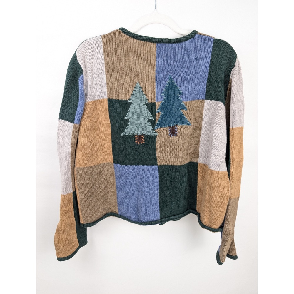 Vintage 90s Patchwork Moose Sweater Sz M Hand Embroidered Cabin Outdoor Cottage - Picture 6 of 7